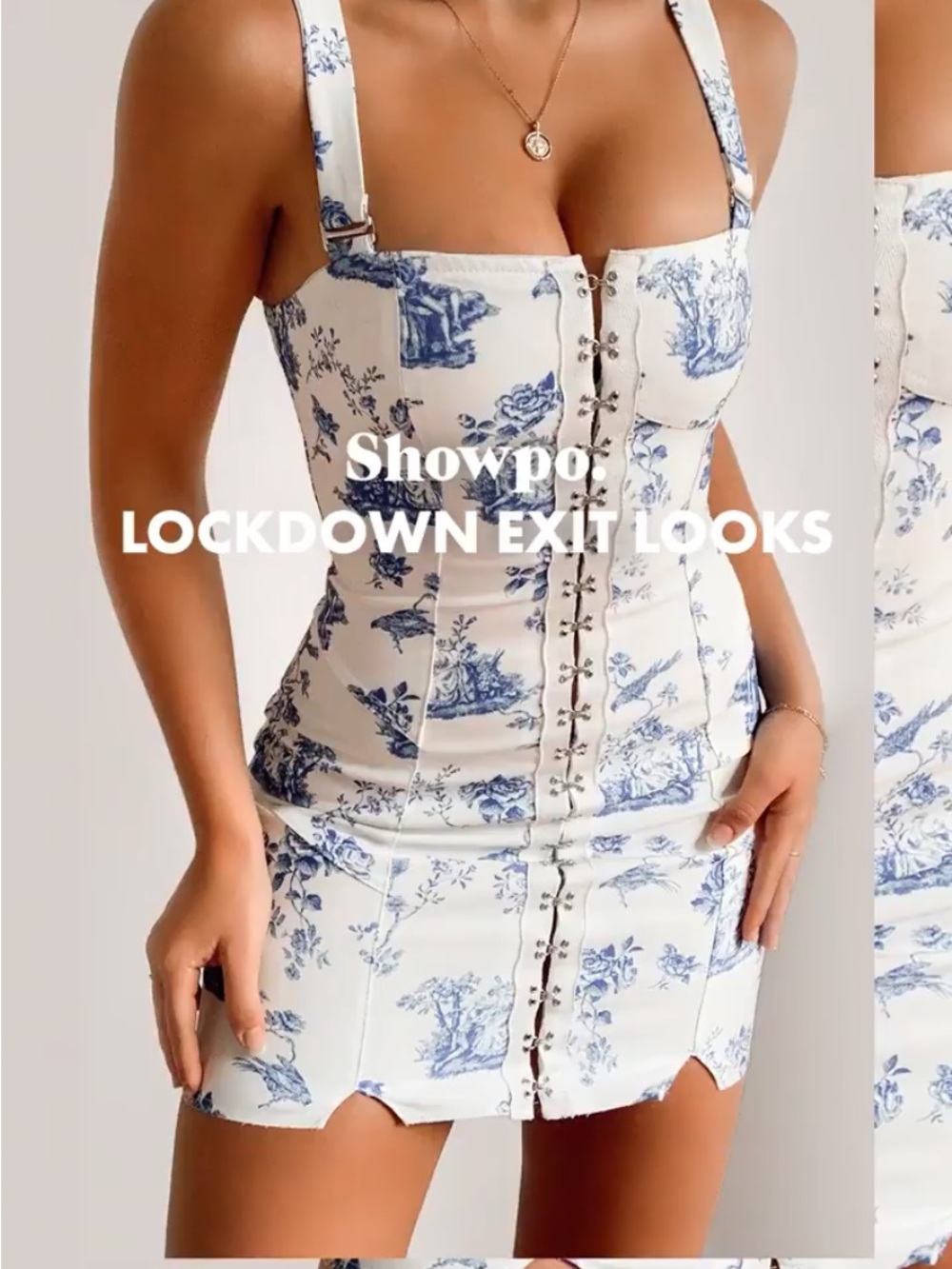 Showpo Blue Toile Print Bustier Dress